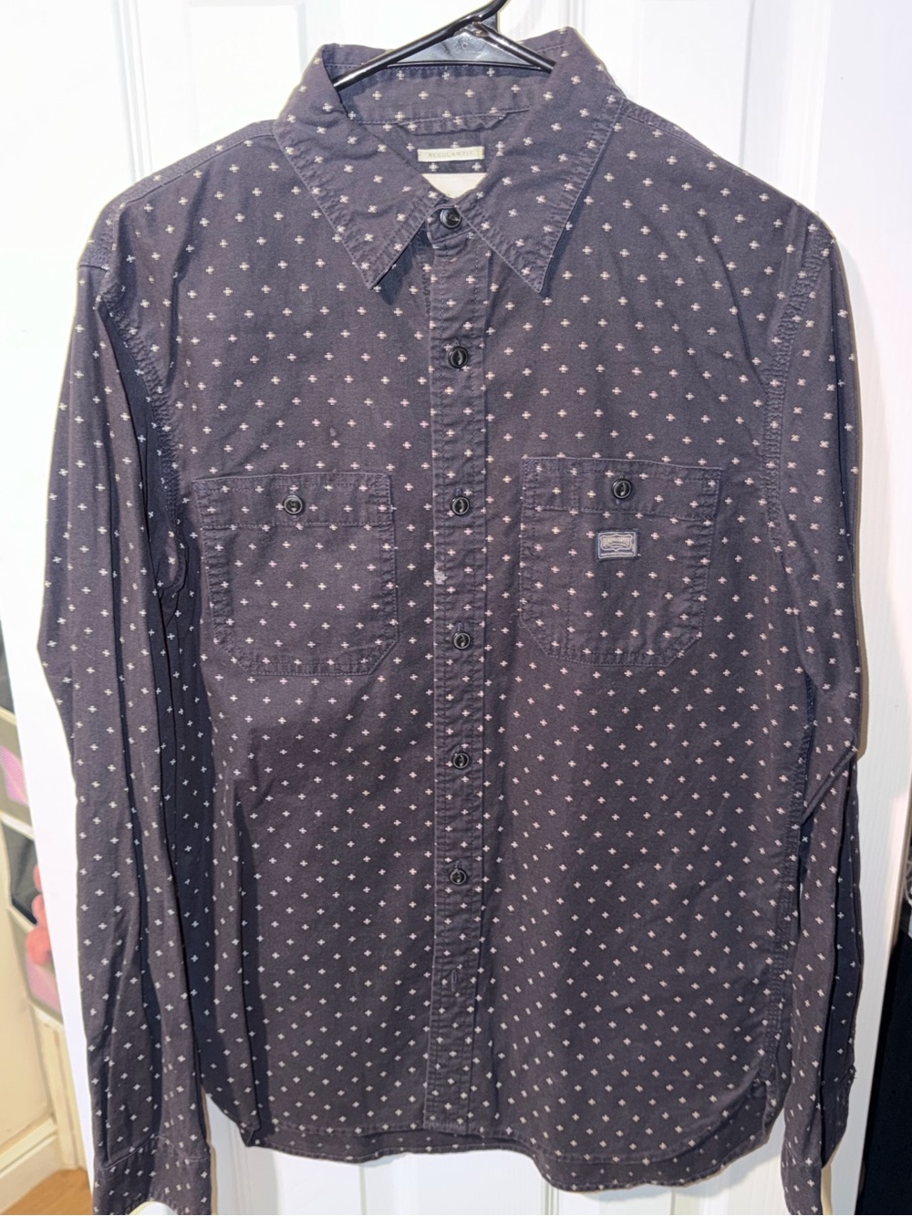 Denim & Supply Ralph Lauren Navy Button-Down with Small White Dot Pattern